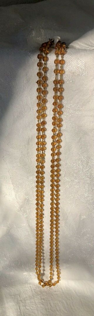 Vintage Art Deco Amber Glass Beaded Necklace Knotted 70 