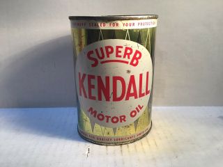 Vintage Kendall Oil Can Quart Metal Gas Rare Handy Sign Tin Texaco Sinclair Whiz