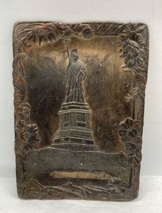 Antique Statue Of Liberty York Antique Souvenier Tray Metal Art Nouveau