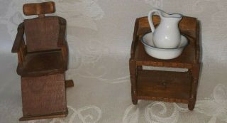 Vintage Pair Dollhouse Miniature Wood Furniture Swivel Chair Rare $6.  99