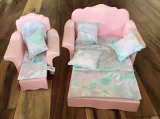 Vintage 1987 Barbie Sweet Roses Sofa Bed Couch & Chair W/ Cushions & Pillows