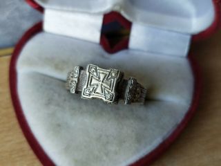 Rare Old Vintage Ring Silver 4.  5 G Size 12 Signet Malt Cross Jewelry Hand Made