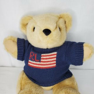 Vintage Ralph Lauren Teddy Bear Plush Usa Flag Sweater Rl 1996 14 " Stuffed