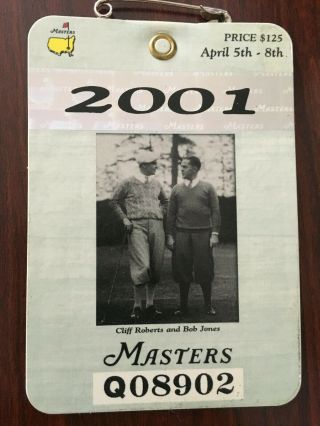 2001 MASTERS BADGE TICKET AUGUSTA NATIONAL GOLF PGA TIGER WOODS WINS VERY RARE 3