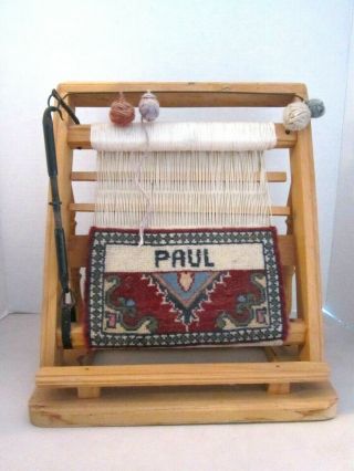 Vintage Antique Small Wood & Metal Weaving Loom W/ Yarn Balls.  Paul