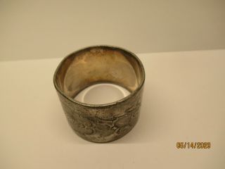Antique Victorian Silver Plate Napkin Ring Monogram Floral Pattern 2