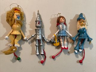 Rare 4 Vintage 1983 Kurt S Adler Xmas Ornaments Wizard Of Oz Wood Pull Puppets