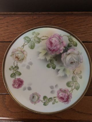 Antique Erdmann Schlegelmilch Rose Design Plate 8.  5 " Suhl,  Prussia (e.  S.  Prussia)