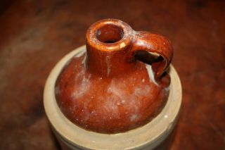 Antique Small Moonshine Whiskey Jug Stoneware Glazed 2 Tone Brown/white 8 ½”