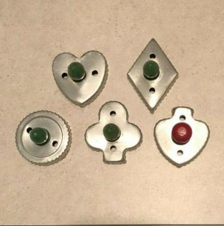 5 Antique Metal Cookie Cutters W/wooden Handles: Heart Club Diamond Spade Circle