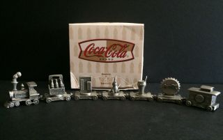 HTF Fort Pewter Figurine Coca Cola Coke Train Glass Bottle Seal RARE Set 2 1997 2