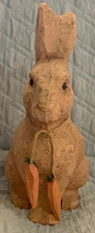 Very Rare 10 3/4 " Vintage Paper Mache Easter Rabbit Candy Container W/carrots