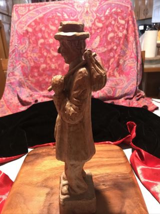HAND CARVED WOOD Vintage Folk Art hobo man figure statue sculpture 13 1/2 