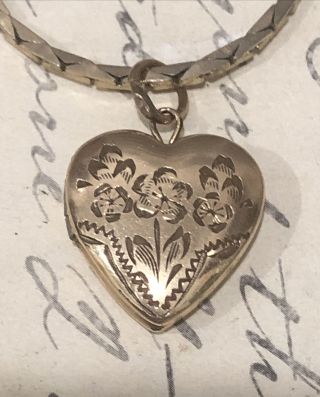 Antique Victorian 14k Gold Filled Small Heart Locket Pendant 1 "