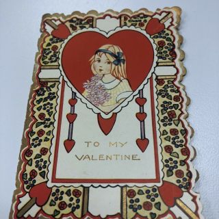 Antique Usa Die Cut Valentine Card Vtg Lace Whitney Art Deco - Pretty Girl