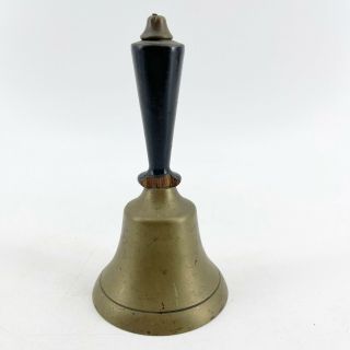 Antique Vintage Solid Brass Hand Held Old School Bell Black Wood Handle 6 1/4 "