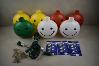 (7) Vintage Blow Mold Plastic Happy Faces Patio Rv Camping Party Lights Rare