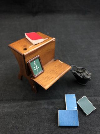 Vintage Antique School Desk Artisan Dollhouse Miniature 1:12 Coal Bucket Slate