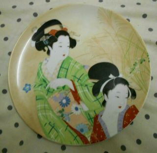 Vintage Japanese Pottery Small Plate Two Geisha Ladies Of The Night