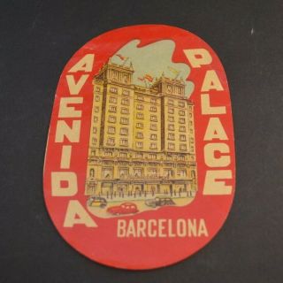 Vintage Antique Luggage Label - Hotel Avenida Palace - Barcelona Spain
