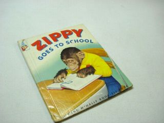 Vintage 1954 Rand Mcnally Elf Book " Zippy Goes To School " Chimp Hardcover
