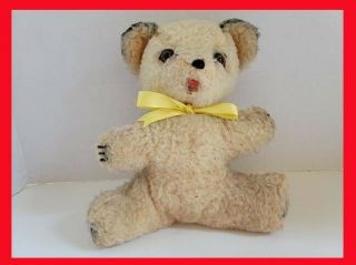 Vintage Teddy Bear Musical Wind Up Plush White Stuffed Animal Golden Brown Eyes