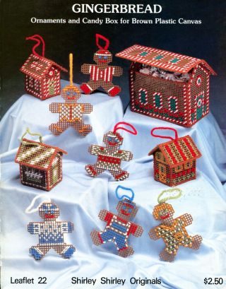 Gingerbread Men & House Ornaments Candy Box Plastic Canvas Pattern Leaflet Rare