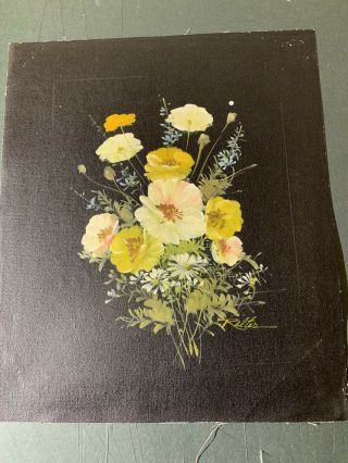 Vintage Oil Painting 8x10 Floral Rilter White Yellow Arrangement