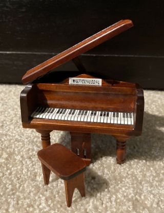 Vintage Victorian Dollhouse Miniature Baby Grand Piano - Dark Cherry Wood Color