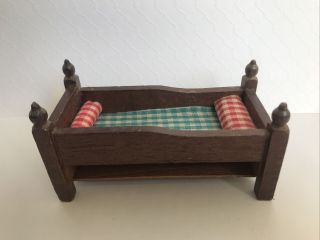 Vintage Hello Dolly Dollhouse Miniature Wood " Single Bed " Bed For Dolls