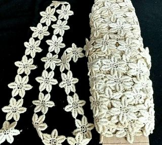 Vintage Antique Ivory Flowers Lace Trim / Edging 6 Yards Sewing Crafts Projects