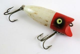 Heddon Baby Lucky 13 Vintage Plastic Crankbait Fishing Lure,  White Red Head
