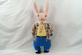 Vintage Handmade Bunny Rabbit Rag Cloth Doll 16.  5 " Tall Collectibles
