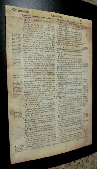 1560 Geneva - Bible Leaf - 1st Ed.  - Leviticus 17 - 19 - Roman Font - Rare