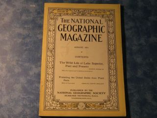 Antique National Geographic August 1921 Wild Life Of Lake Superior,  Supplement