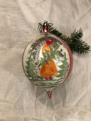 Antique Large Hand - Blown Hand - Painted Mercury Glass Christmas Tree Ornament 6 "