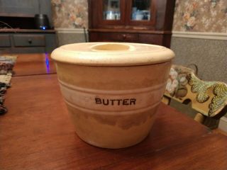 Rare " Tapered " Early Mccoy Butter Crock Bowl Lid Dandy Line Yellow Ware