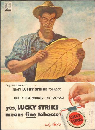 1944 Vintage Ad For Lucky Strike Tobacco`art Farmer Large Leaf (010818)