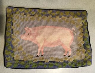 Patricia Dupont Vintage Pig 100 Wool Needlepoint Pillow Cover 1991 17x12