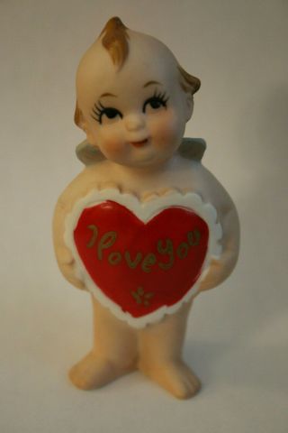 Vintage 3 1/2 " Kewpie Porcelain Kewpie Doll With Heart " I Love You " Wow Jsh