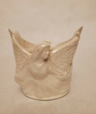 Vintage Angel Pillar Votive Candle Holder White Ceramic Porcelain Trinket Dish.