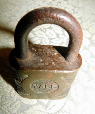 Antique YALE & TOWNE MFG HARDENED BRASS LOCK (No Key,  Vintage Padlock) 3