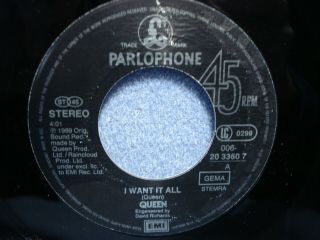 Queen Rare Mis - Labelled Parlophone 45– I Want It All