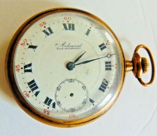 Antique Swiss Admiral 15 Jewels Pocket Watch With Gold - Filled Case