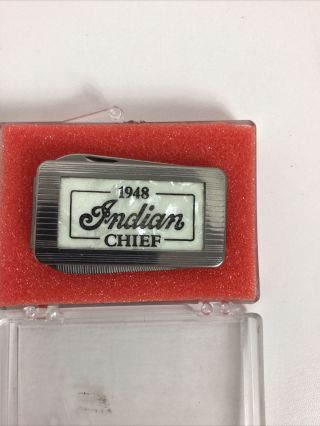 Rare Vintage 1948 Indian Motorcycle Knife Money Clip W/ 2 Indian Metal Plates