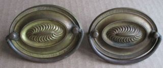 2 Antique Oval Drop Ring - Bail Hepplewhite Drawer Pulls 3 " Wide 2 1/2 " O.  C.