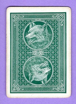 Single Swap Playing Card Antique Wide Fox Green Tone Reversable Old Vintage Rare