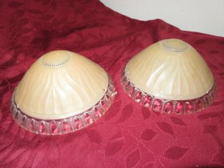 Pair Antique Glass Egg & Dart Pattern Cream Ceiling Chandelier Lamp Shades