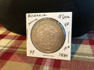 Bulgaria Silver (. 900) Crown 1884 5 Leva Vf Rare Km 7