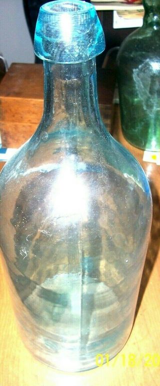 Antique Light Blue Applied Blob Top Bottle 15 " High 6 " Diameter At Base